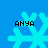 Four identical pixelated snowflakes with 'ANYA' text on a blue background, each in distinct positions within the frame.