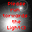 Red pixelated text reads 'Please run towards the Light<3' over a grayscale background with a bright circular light effect, displayed in a of four identical