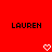 Red background with two identical black text 'LAUREN' labels and white pixelated heart symbols below each label.