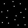 Black background with scattered white squares and a solid gray rectangle in the bottom right corner.