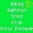 Green background with white pixelated text listing names and a yellow heart symbol, arranged in two