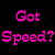 Pixelated image with pink text 'Got Speed?' on black background and a person holding a sign in the right