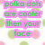 Pixelated text and polka dots on a white background with green and pink elements.