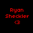 Four pixelated display red text 'Ryan Sheckler <3' with varying cyan background placements on black