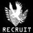 Static pixelated icon featuring a white hand gesture with fingers extended against black background, below which is the word "RECRUIT" in blocky capital letters.