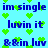 Blue text phrases on light blue background with green pixel hearts scattered throughout, no visible motion changes.