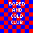 Red and blue checkered background with white text reading BORED AND COLD CLUB in four lines, displayed across two identical