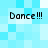 Four identical pixelated text instances of 'Dance!!!' arranged in a on a light blue and white checkered background