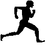 Five black silhouettes of a running figure on light gray background, each in distinct running pose with varying leg and arm positions.