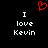 Red pixelated heart symbol above white text reading "I love Kevin" on black background.
