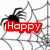 Animated spider on web with red text 'Happy Halloween' over white background.