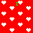 Red background with white pixelated hearts and green 'I' letters scattered across the surface.
