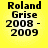 Four identical pixelated text on yellow background display 'Roland Grise 2008 - 2009' with black lettering