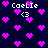 Pixelated dark blue background with scattered bright pink hearts and repeated white text 'Caelie <3' in a retro digital style.