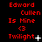 Red text on black background displays "Edward Cullen Is Mine <3 Twilight" with animated white symbols changing across three