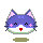 Pixelated cat head with purple fur, pink inner ears, white muzzle, red nose, and closed eyes showing four distinct expressions across observations.