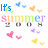 Pixelated summer-themed buddy icon with 'It's Summer 2008' text, butterflies, and hearts in pastel colors.