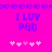 A bright pink background displays two identical pixelated text phrases "I LUV P8b" with a of white and pink heart symbols below, each heart changing color in sequence