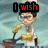 Pixelated cartoon character in white apron and glasses holding frying pan with yellow handle, standing against light blue background.