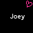 A static pixel art image with a pink heart symbol above two identical text labels reading "Joey" on black background.