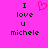 Pixelated text and heart symbol on bright pink background, with identical left and right sections displaying 'I love u michele' in dark green block letters.