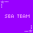 Purple background with repeated 'SEA TEAM' text and pixelated star icons in white and purple, some with trailing dots.