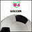 Pixelated soccer ball icon with green heart outline and pink text elements changing across frames.