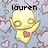 Pixelated yellow cartoon character with large eyes and a pink heart on chest, floating against light blue background with pink heart shapes.