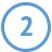 Blue circular outline encloses a blue numeral two on white background, rendered in pixelated style with visible dithering.