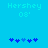 Pixelated blue background with 'Hershey 08' text and five heart icons, where the third icon changes from light to dark blue between frames.