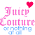 Four identical pixelated 'Juicy Couture or nothing at all' text layouts with varying heart colors above the top-left of each layout.