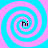 Four identical spiral patterns in cyan and pink with the text 'hi' at their centers, arranged in a on a solid background