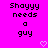 Pixelated text on bright pink background with two white heart symbols at bottom center and right.