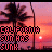 Animated contact sheet of a buddy icon featuring palm trees at sunset with changing text colors and slight animation variations across frames.