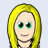 Pixelated cartoon-style icon of a person with long yellow hair, green eyes, and a neutral expression against a light gray background.