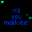 Blue text 'i<3 you markiee!' on black background with green and dark blue stars, animated star movement across frames.