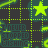 A repeating pattern of bright green stars and text on a dark gray background with dotted lines