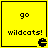 Yellow square icon with black text 'go wildcats!' and a pixelated Pac-Man symbol in the bottom-right corner.