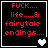Four identical black square with red pixelated text reading "FUCK... life....& fairytale endings...." and white heart symbols in bottom-right corners