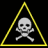 Animated sequence of skull-and-crossbones icons within yellow triangles on black background, showing grayscale and color variations.