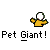 Pixel art animation of a yellow figure with white head performing actions with a large white ball and a striped keg, text overlays include "Pet Giant!", "Get me a keg!", and "Good Pet Giant".
