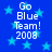 Blue background with light blue stars and white text reading "Go Blue Team! 2008" in four identical arrangements.
