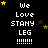 Black background with white pixelated text "We Love STANY LEG !!!!!!!" repeated in a , surrounded by yellow and brown stars