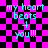 Pixelated text on a pink and black checkered background with visible animation distortion effects.