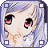 Pixelated anime-style character with light purple hair and red eyes, shown in four of animation