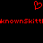 Red pixelated heart symbol above repeating red text 'knownSkitt' on black background.