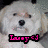 Two pixelated dog faces side-by-side with text overlays; left face has pink text, right face has blue text. Both dogs have dark eyes and noses on light fur backgrounds.