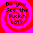 Four identical display a red and pink spiral background with black text reading "Do you See the Fuckin Cat?" in pixelated font