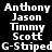 white text names on black background with brown rectangular highlights shifting positions across frames