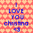 Pixelated text reads 'I LOVE YOU christina <3' on a heart-patterned background with two identical vertical sections.